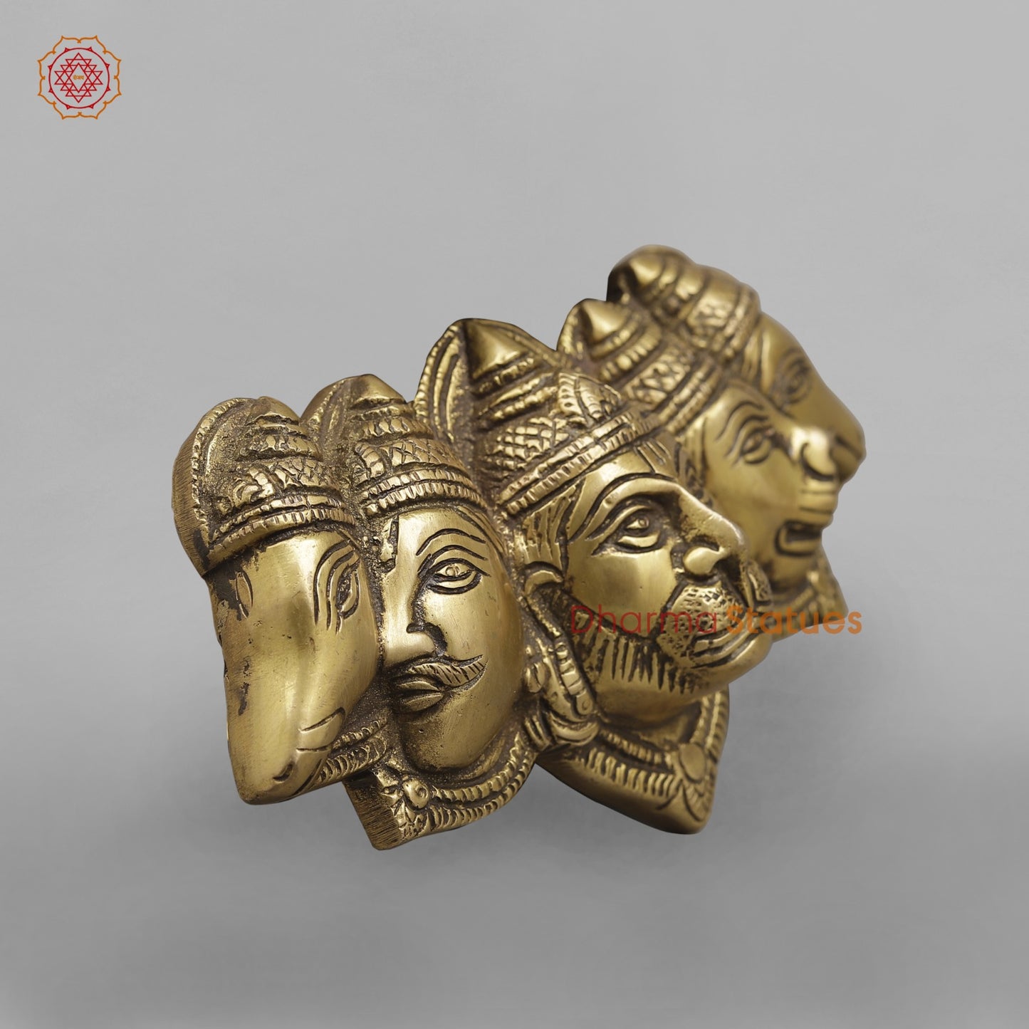 Brass Panchmukhi Hanuman Face Hanging, Antique Finish 6.5”