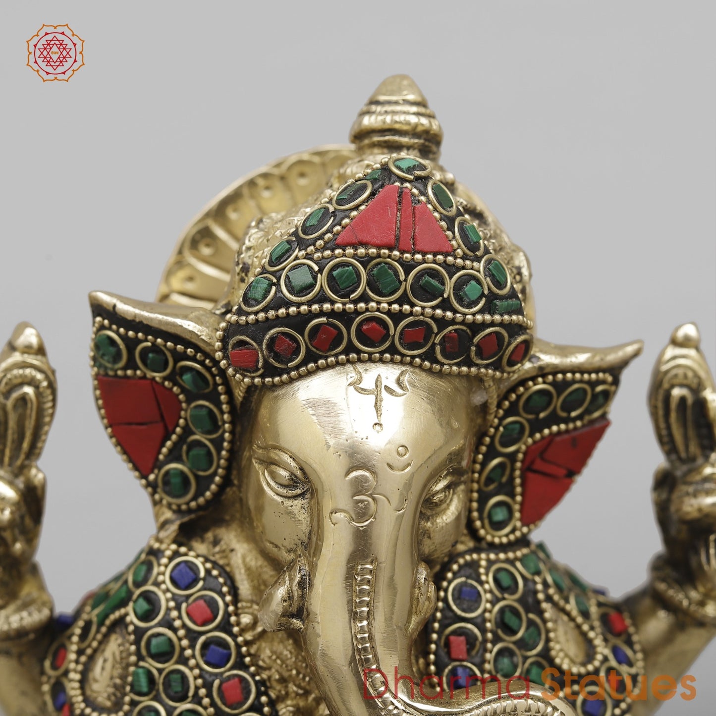 Brass Crown Ganesh Fine, Stone Work 6”