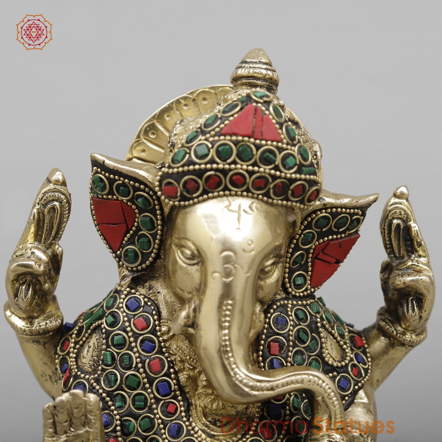 Brass Crown Ganesh Fine, Stone Work 6”