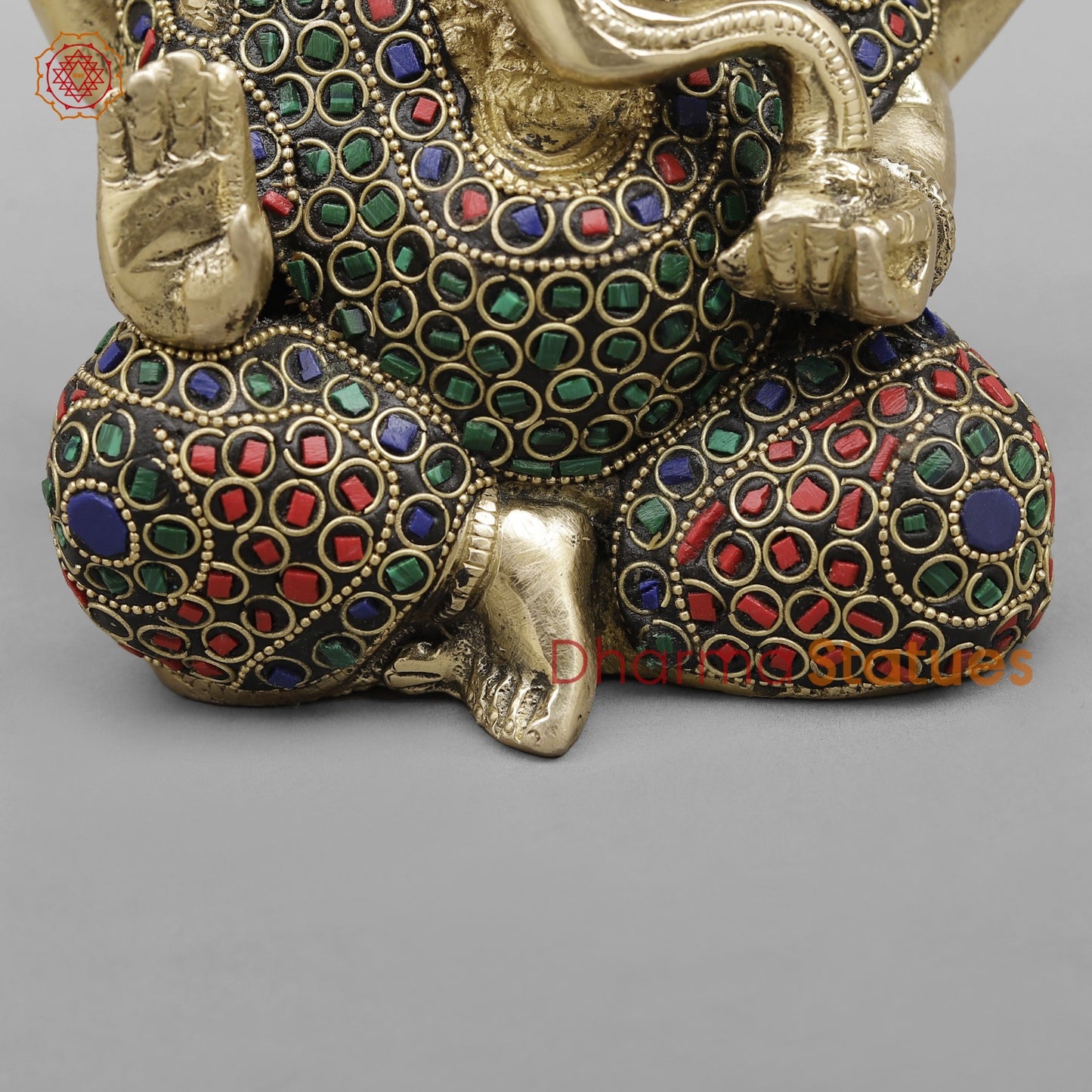 Brass Crown Ganesh Fine, Stone Work 6”