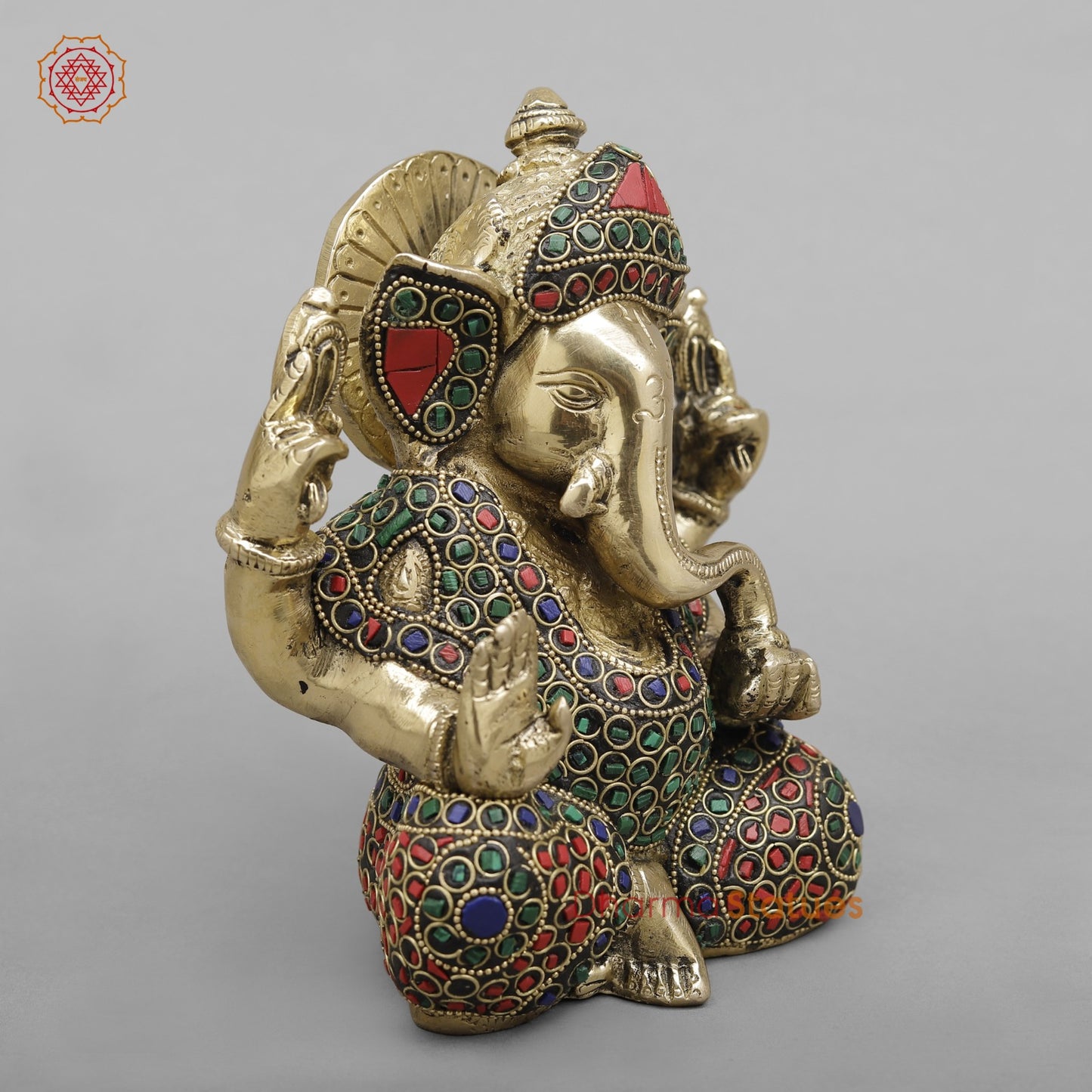 Brass Crown Ganesh Fine, Stone Work 6”