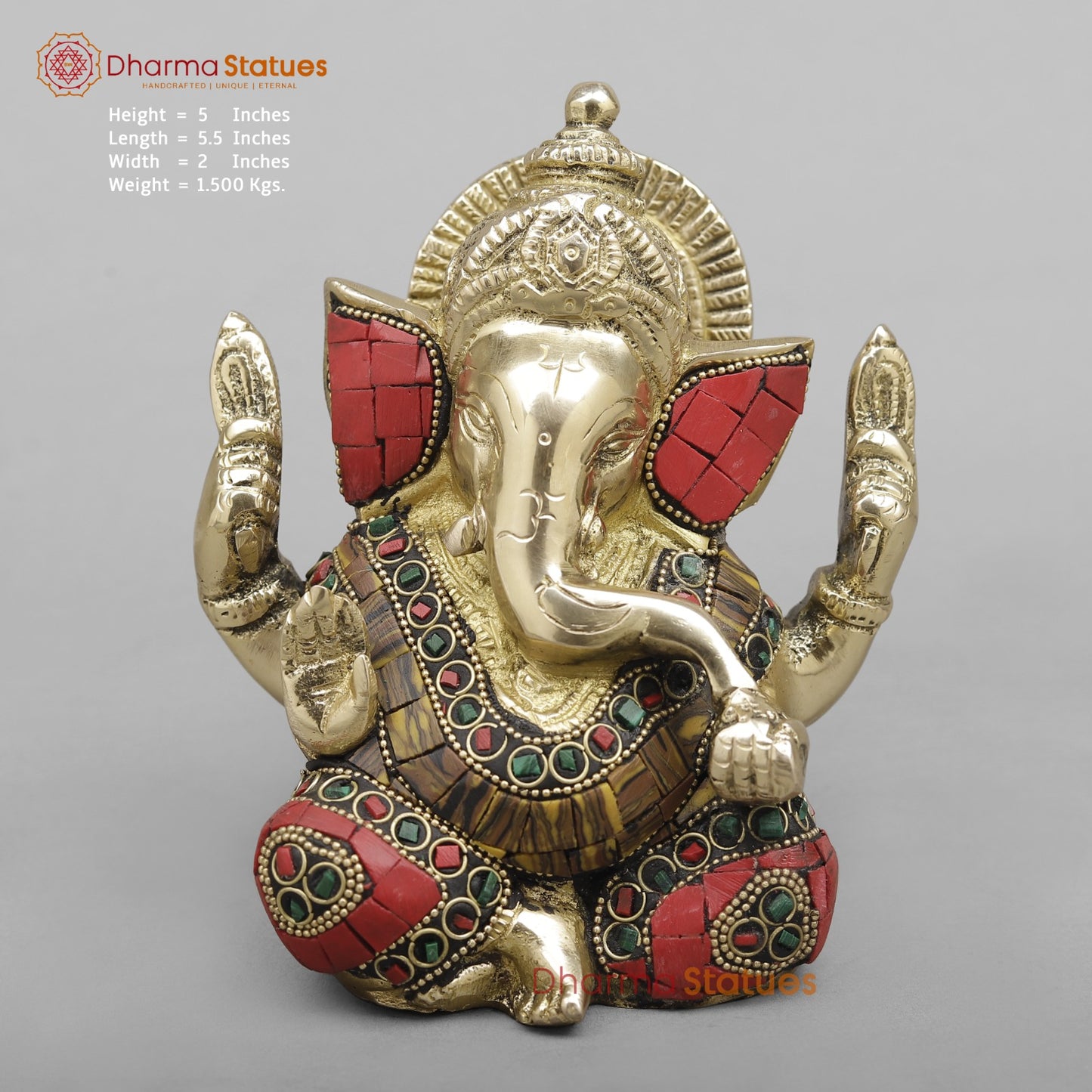 Brass Crown Ganesh Fine, Stone Work 5”