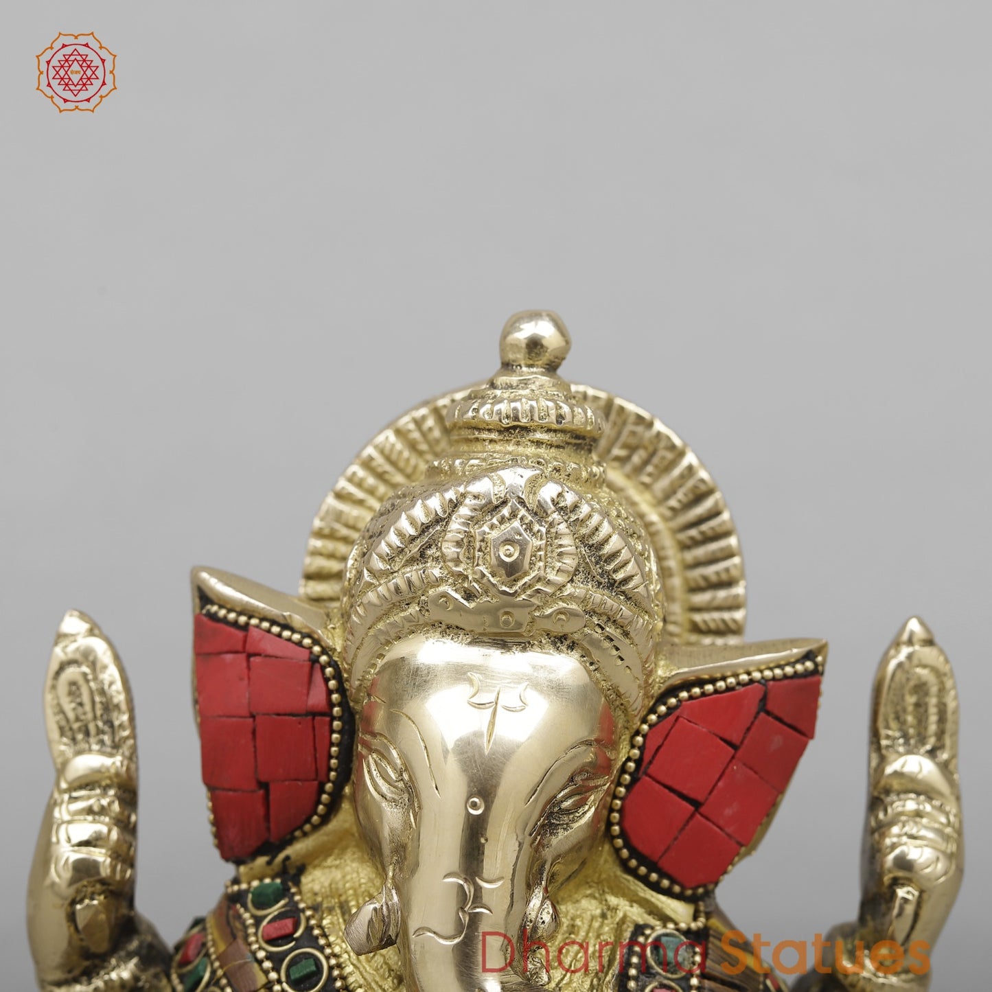 Brass Crown Ganesh Fine, Stone Work 5”