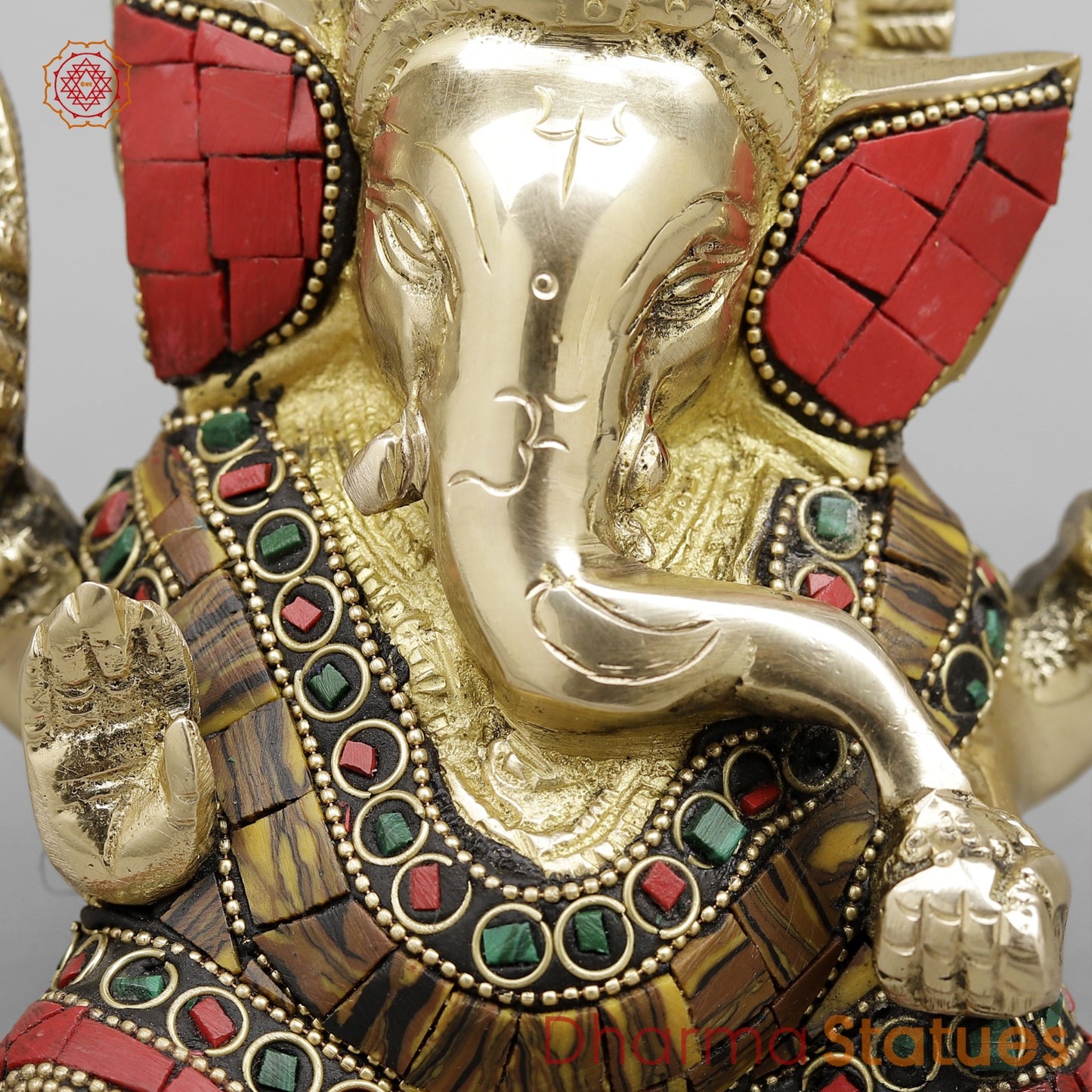 Brass Crown Ganesh Fine, Stone Work 5”