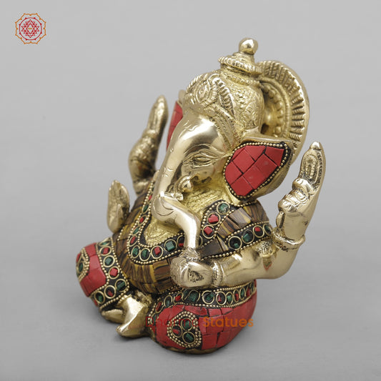 Brass Crown Ganesh Fine, Stone Work 5”