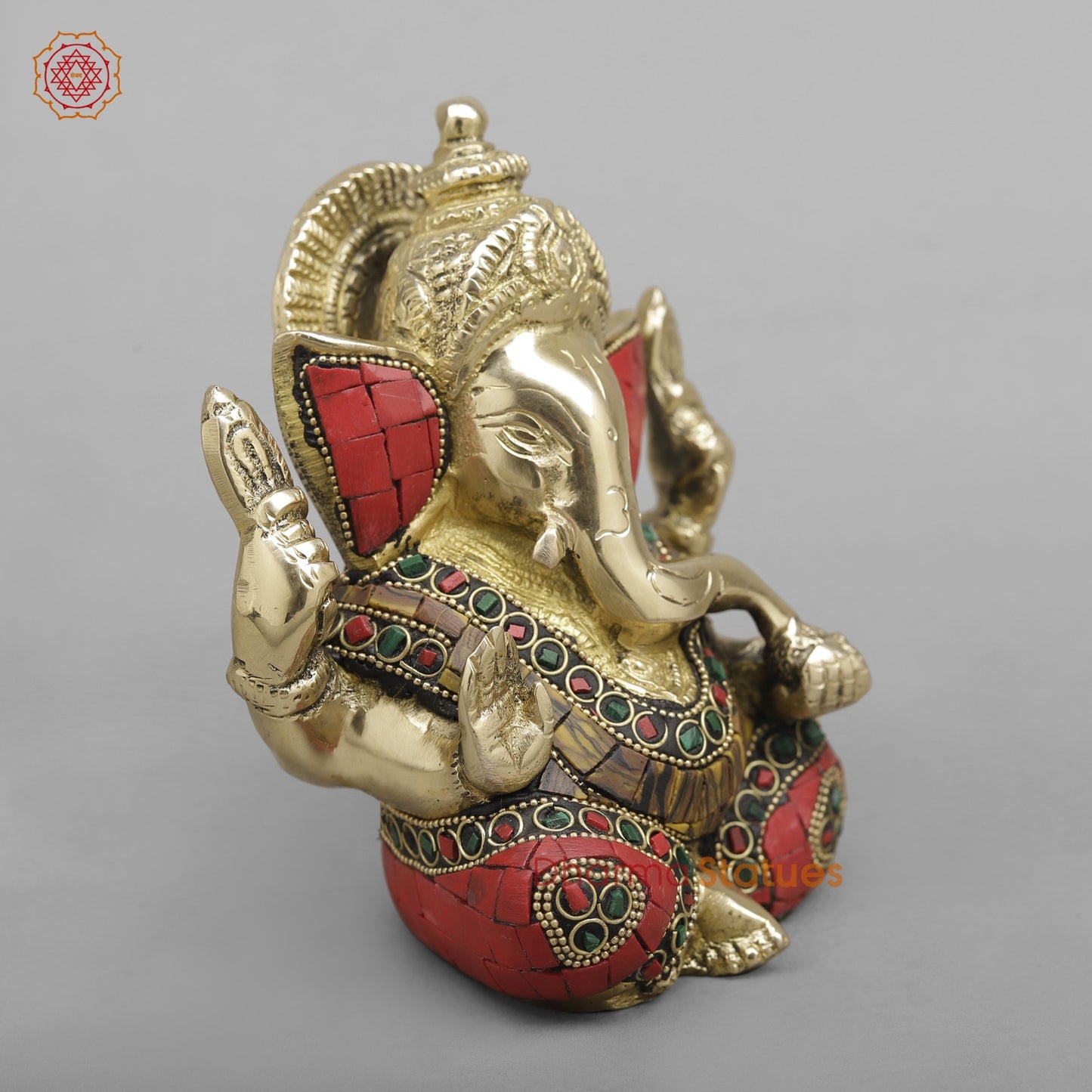 Brass Crown Ganesh Fine, Stone Work 5”
