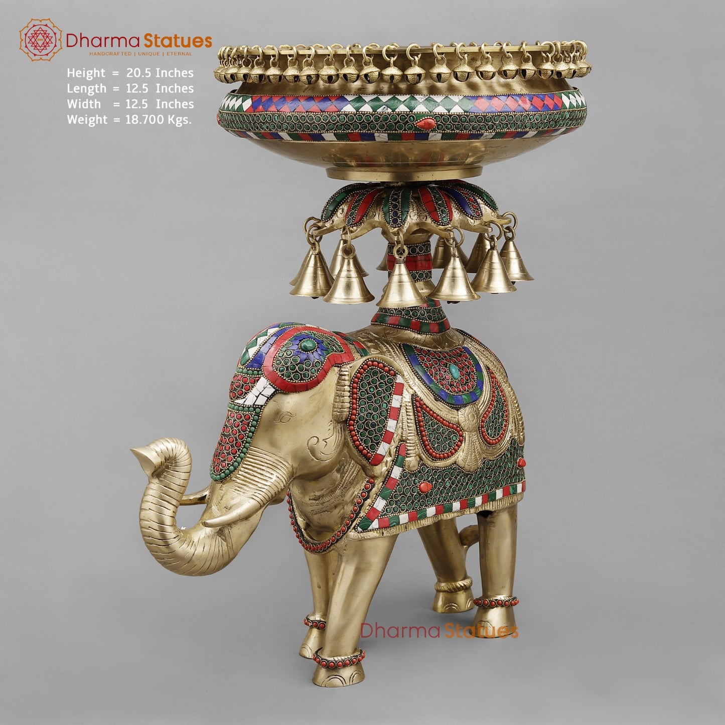 Brass Elephant Urli Fine, Stone Work 20.5”