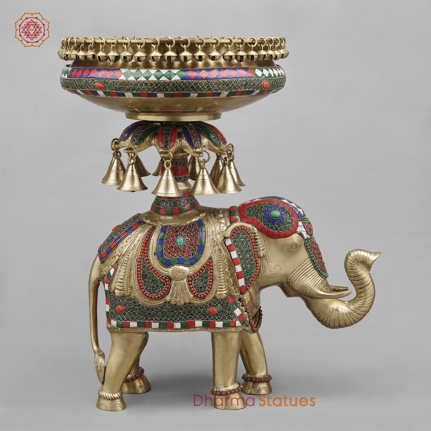 Brass Elephant Urli Fine, Stone Work 20.5”