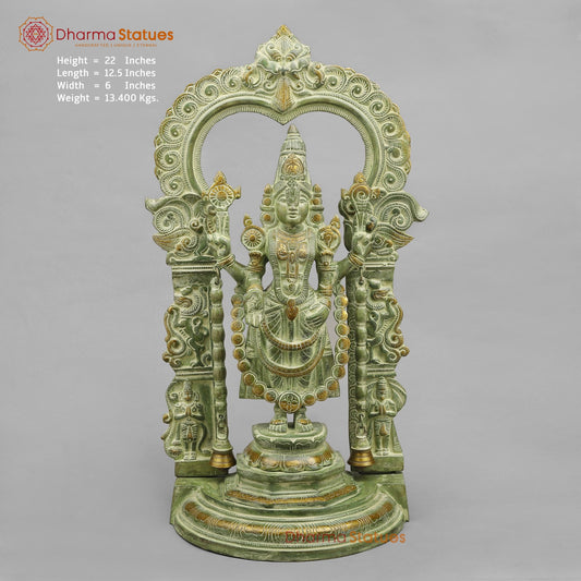 Brass Tirupati Balaji With Arch, Green Patina Finish 22”