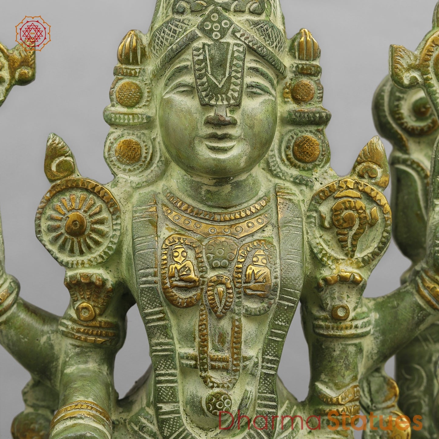 Brass Tirupati Balaji With Arch, Green Patina Finish 22”
