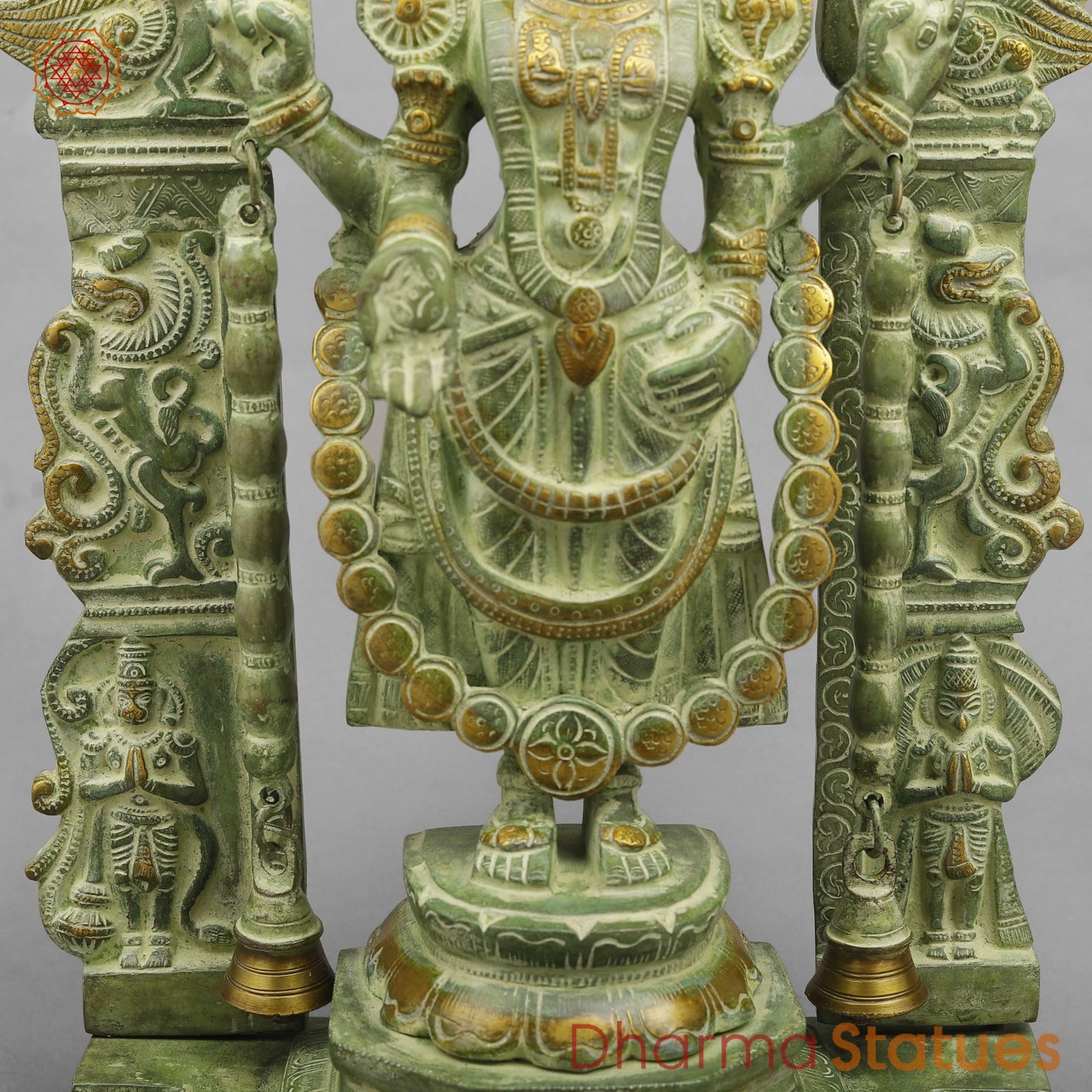 Brass Tirupati Balaji With Arch, Green Patina Finish 22”
