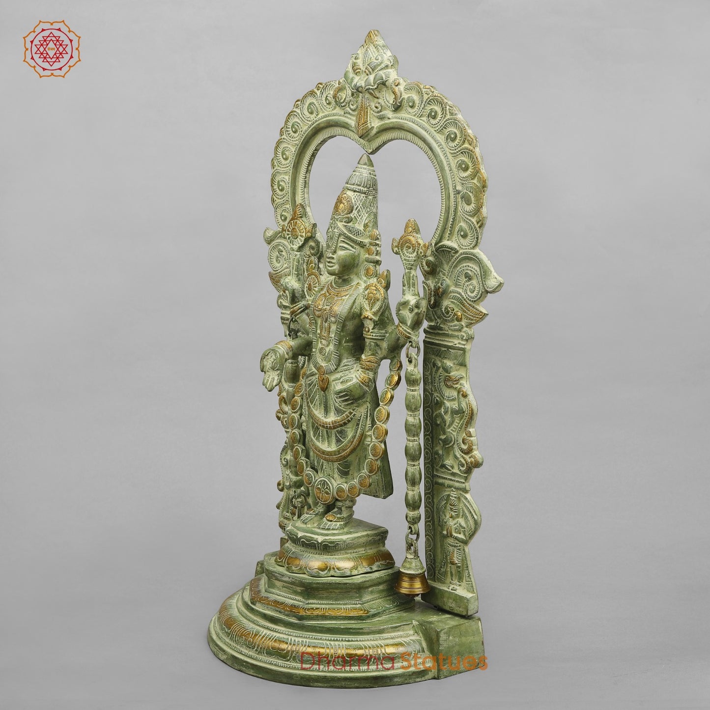 Brass Tirupati Balaji With Arch, Green Patina Finish 22”