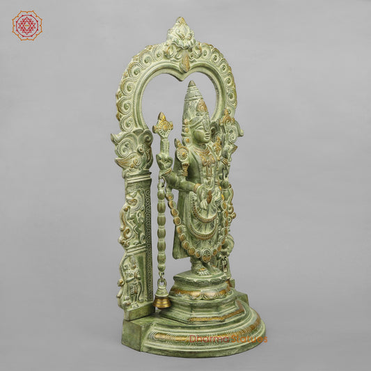 Brass Tirupati Balaji With Arch, Green Patina Finish 22”