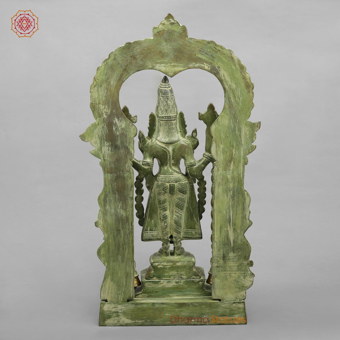 Brass Tirupati Balaji With Arch, Green Patina Finish 22”