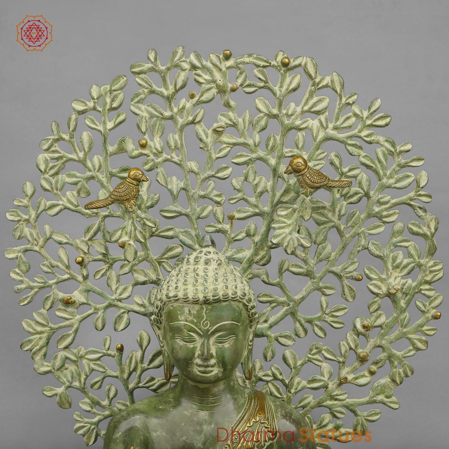 Brass Tree Buddha Fine, Green Patina Finish 20”