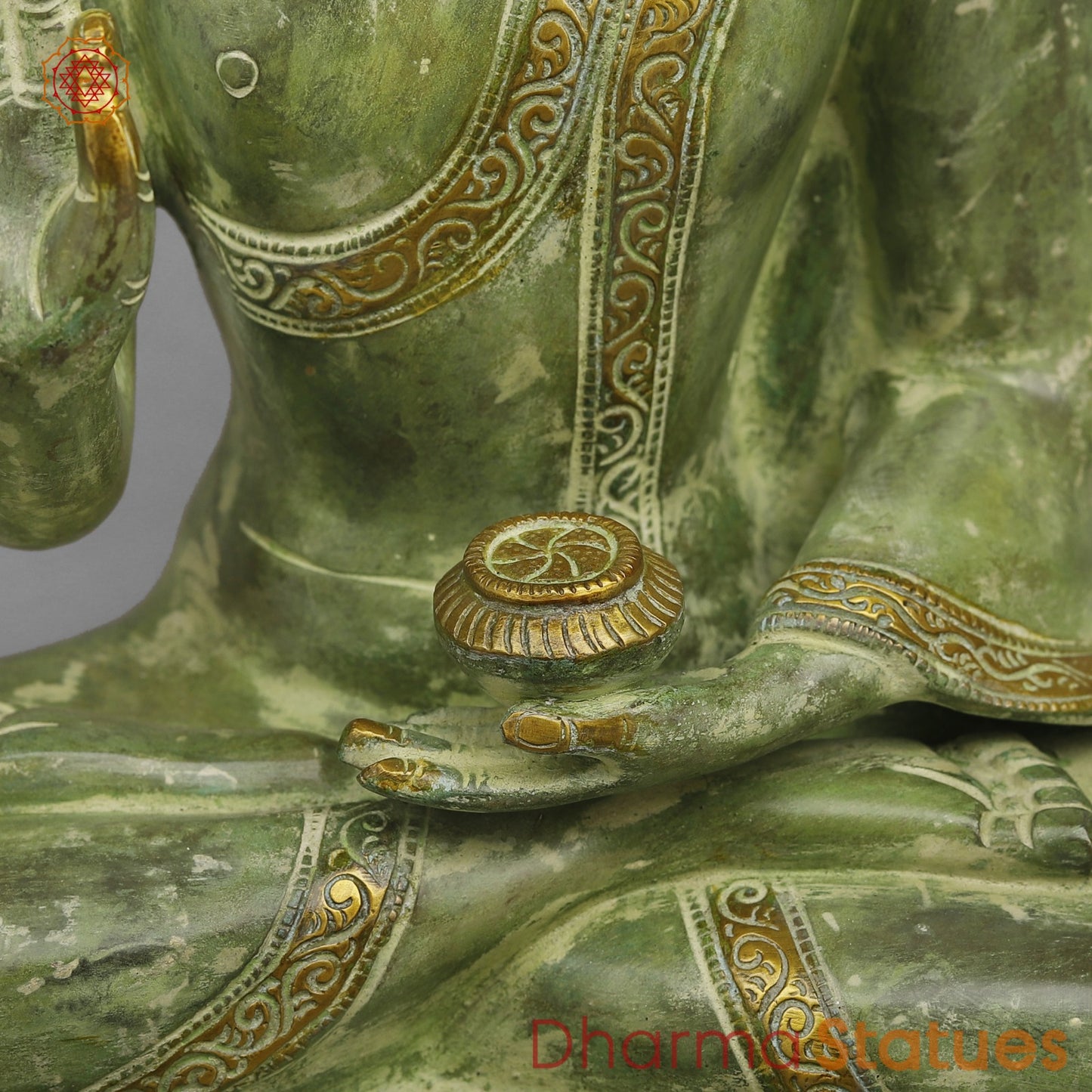 Brass Tree Buddha Fine, Green Patina Finish 20”