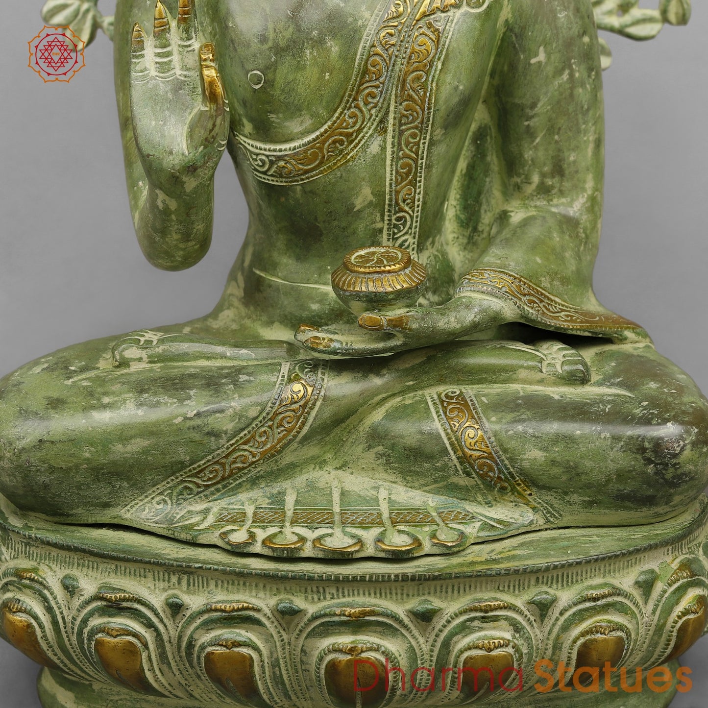 Brass Tree Buddha Fine, Green Patina Finish 20”