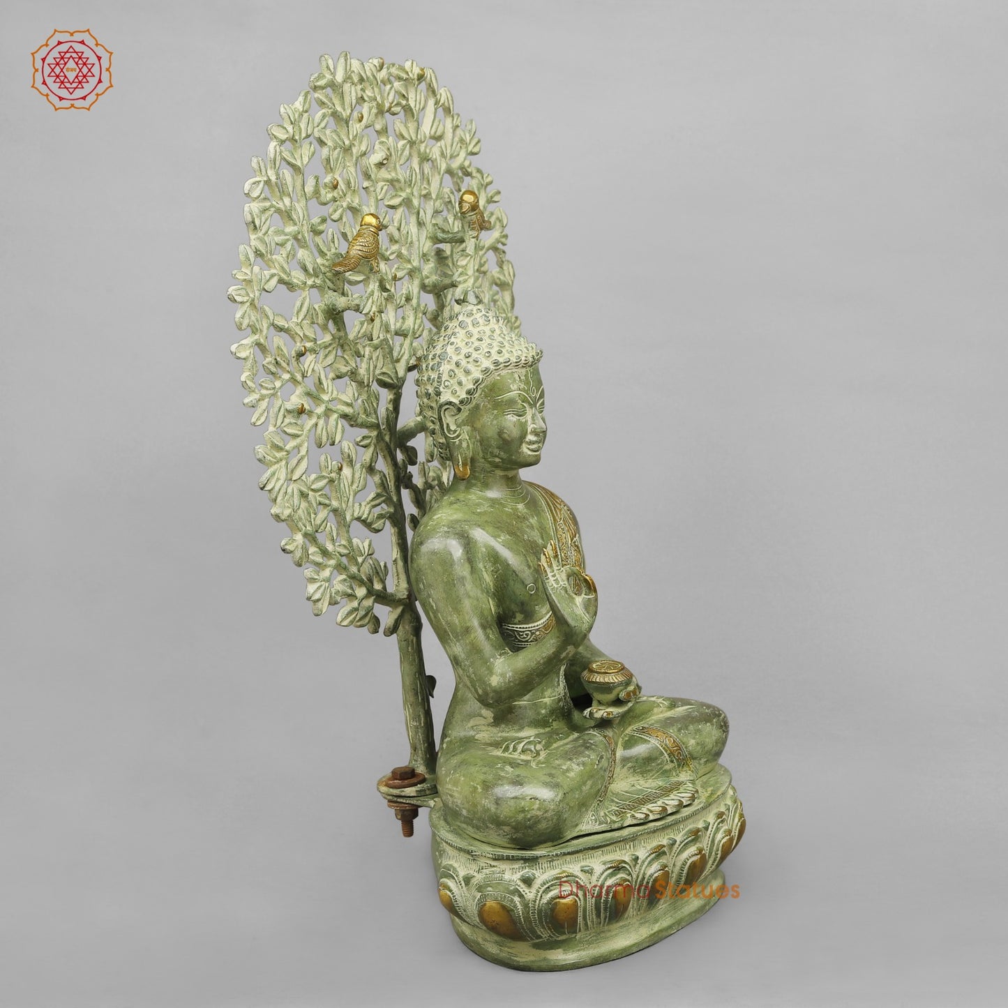 Brass Tree Buddha Fine, Green Patina Finish 20”