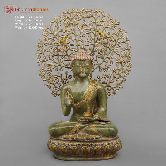 Brass Tree Buddha Fine, Natural Green Patina Finish 20”