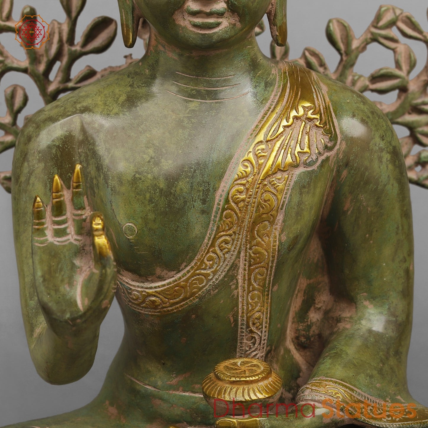 Brass Tree Buddha Fine, Natural Green Patina Finish 20”