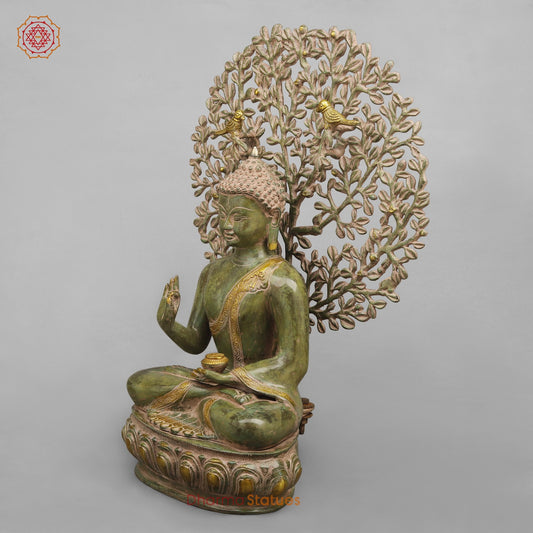 Brass Tree Buddha Fine, Natural Green Patina Finish 20”