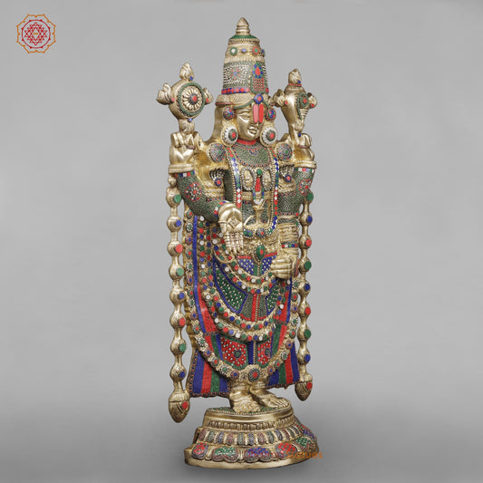 Brass Tirupati Balaji Fine, Stone Work Finish 46”