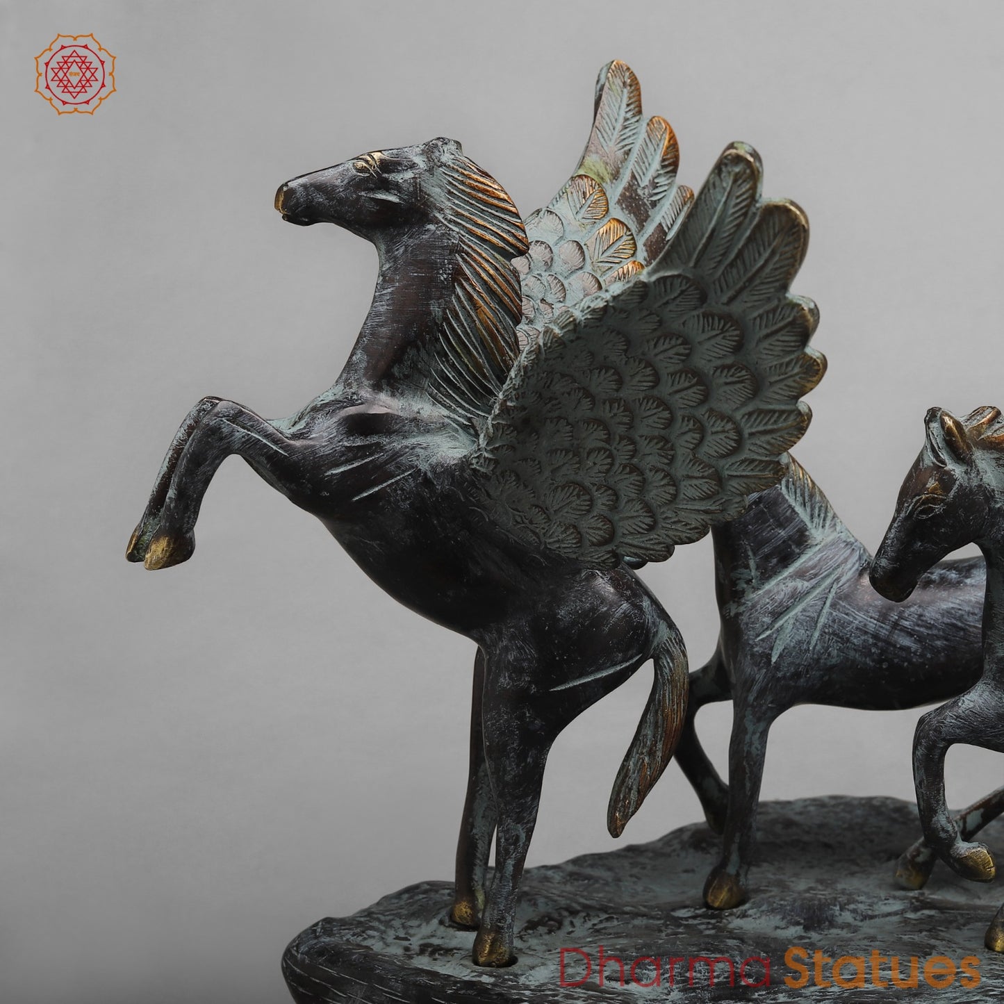 Brass Lucky 7 Horses Fine , Antique Turquoise Finish 34” (Vastu Approved)