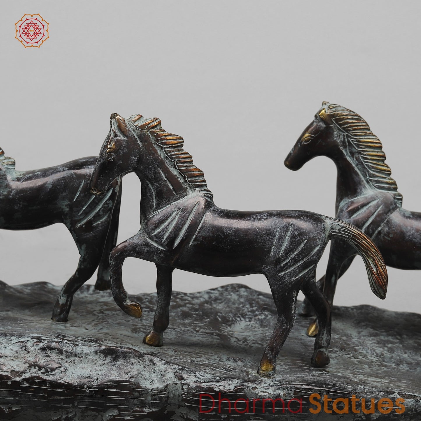Brass Lucky 7 Horses Fine , Antique Turquoise Finish 34” (Vastu Approved)