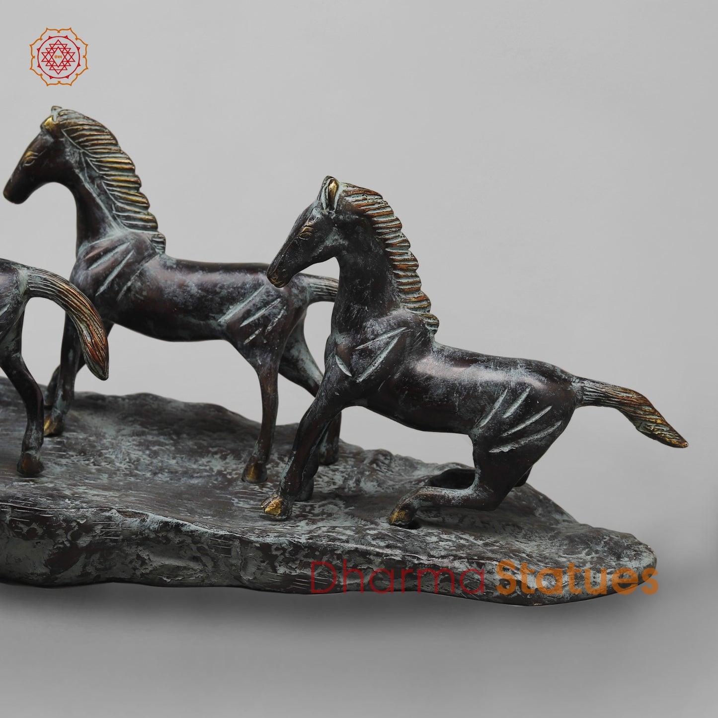 Brass Lucky 7 Horses Fine , Antique Turquoise Finish 34” (Vastu Approved)