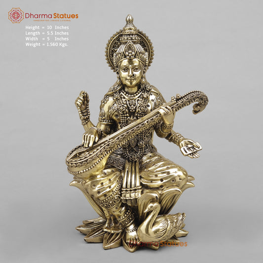 Brass Saraswati Seated Fine 10”