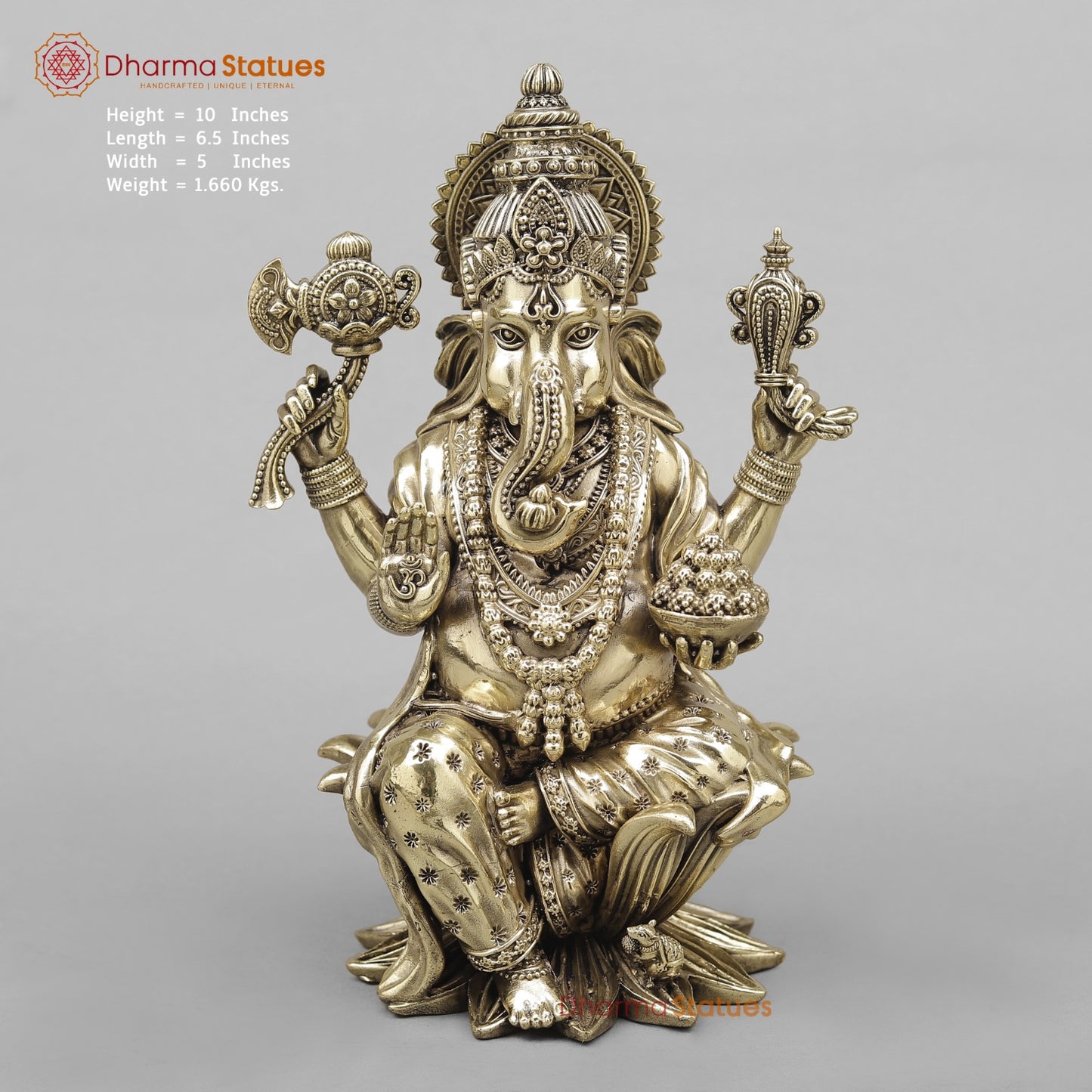 Brass Ganesh Seated Fine 10”
