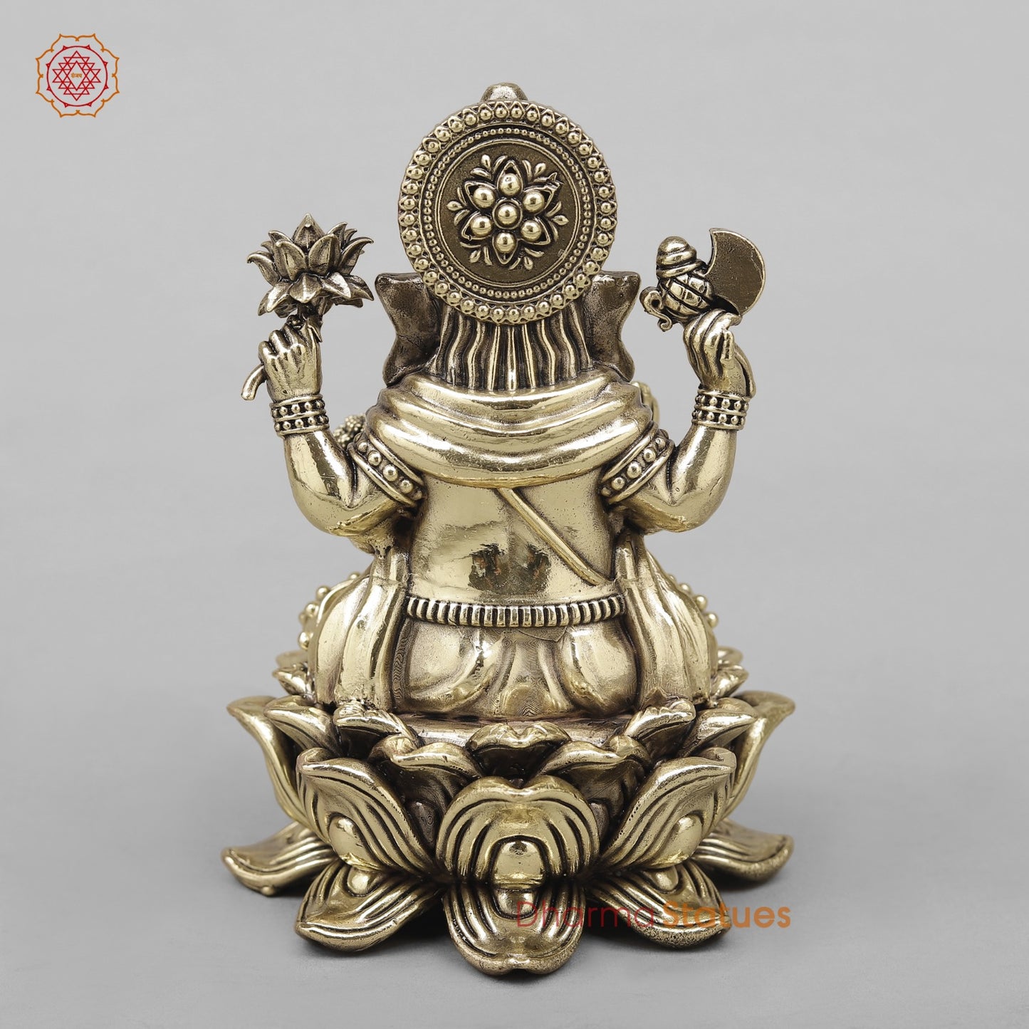 Brass Ganesh Seated On Lotus Fine 5”