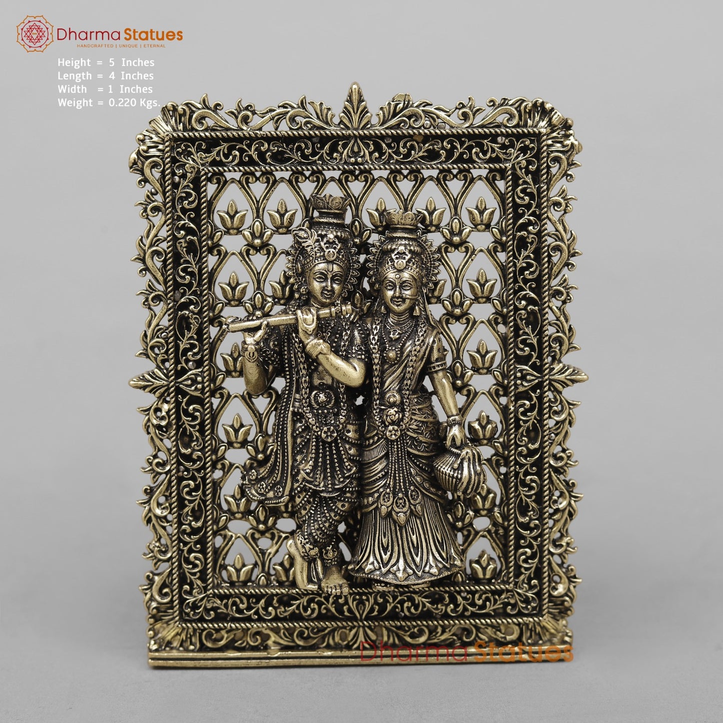 Brass Radha Krishna Frame Fine (Best for Car Dashboard) 5”