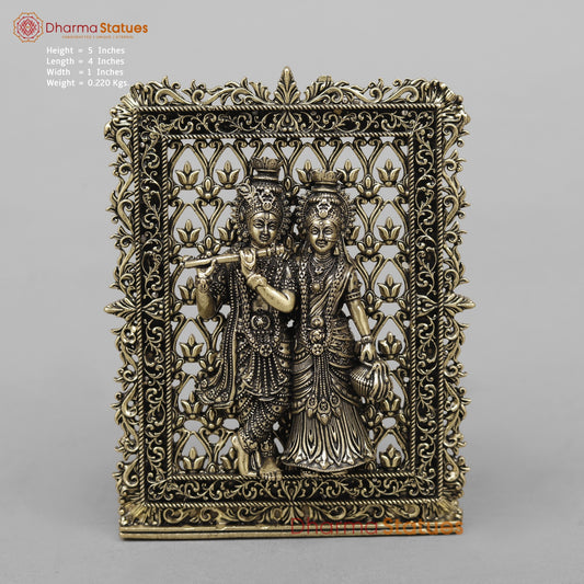 Brass Radha Krishna Frame Fine (Best for Car Dashboard) 5”