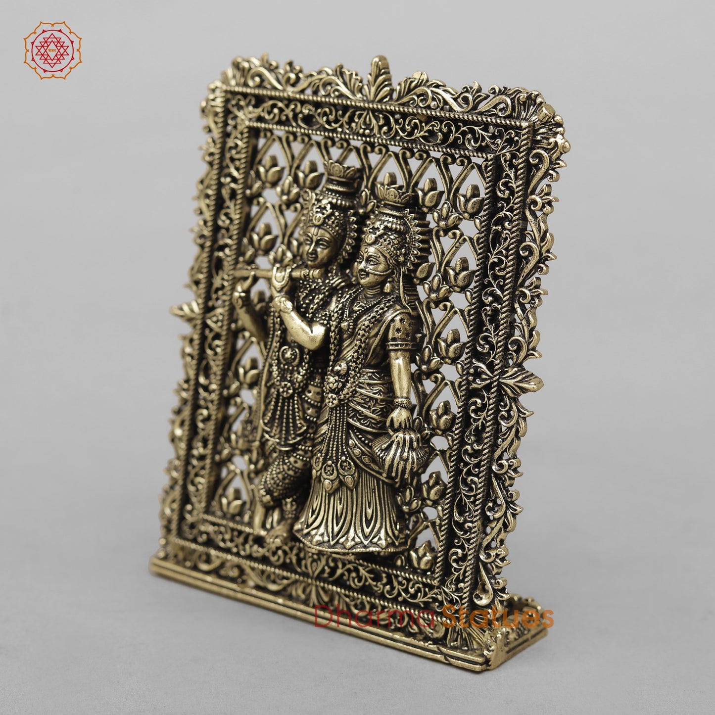 Brass Radha Krishna Frame Fine (Best for Car Dashboard) 5”