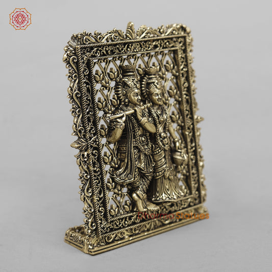Brass Radha Krishna Frame Fine (Best for Car Dashboard) 5”