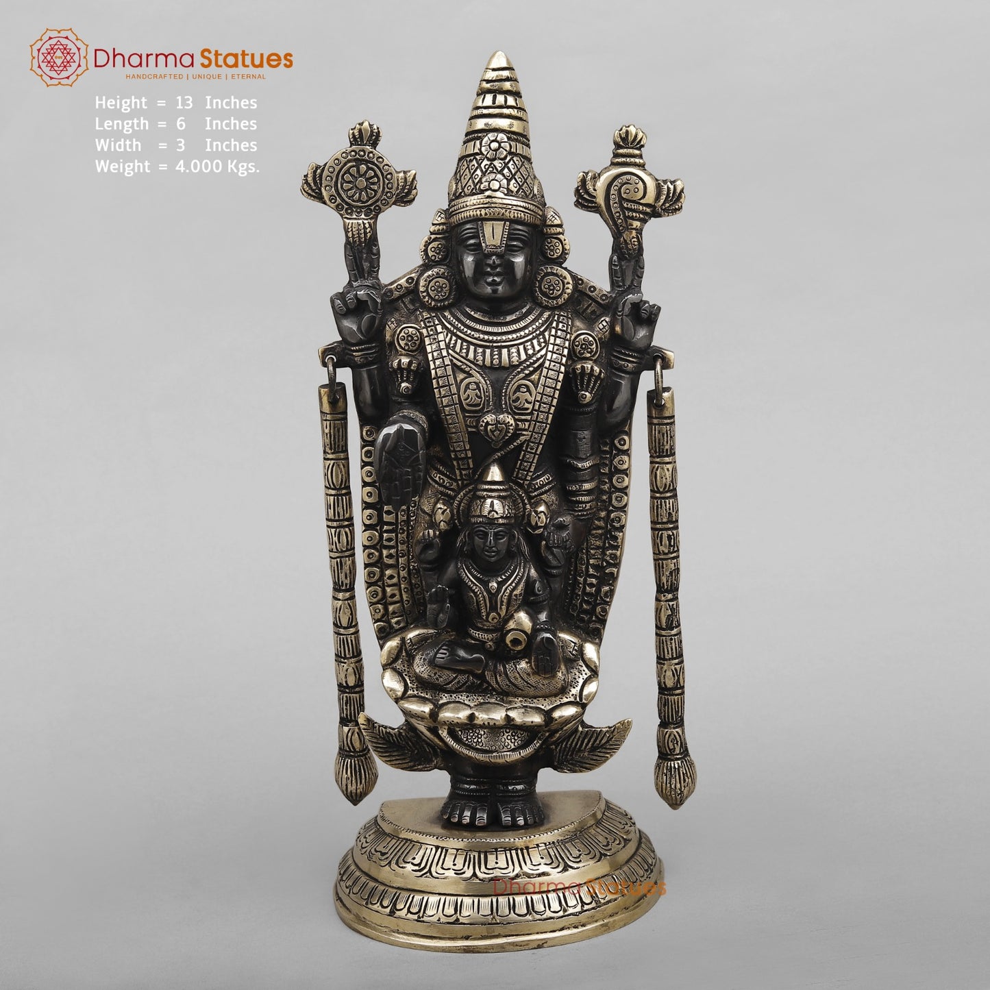 Brass Tirupati Balaji Fine, Black finish 13”