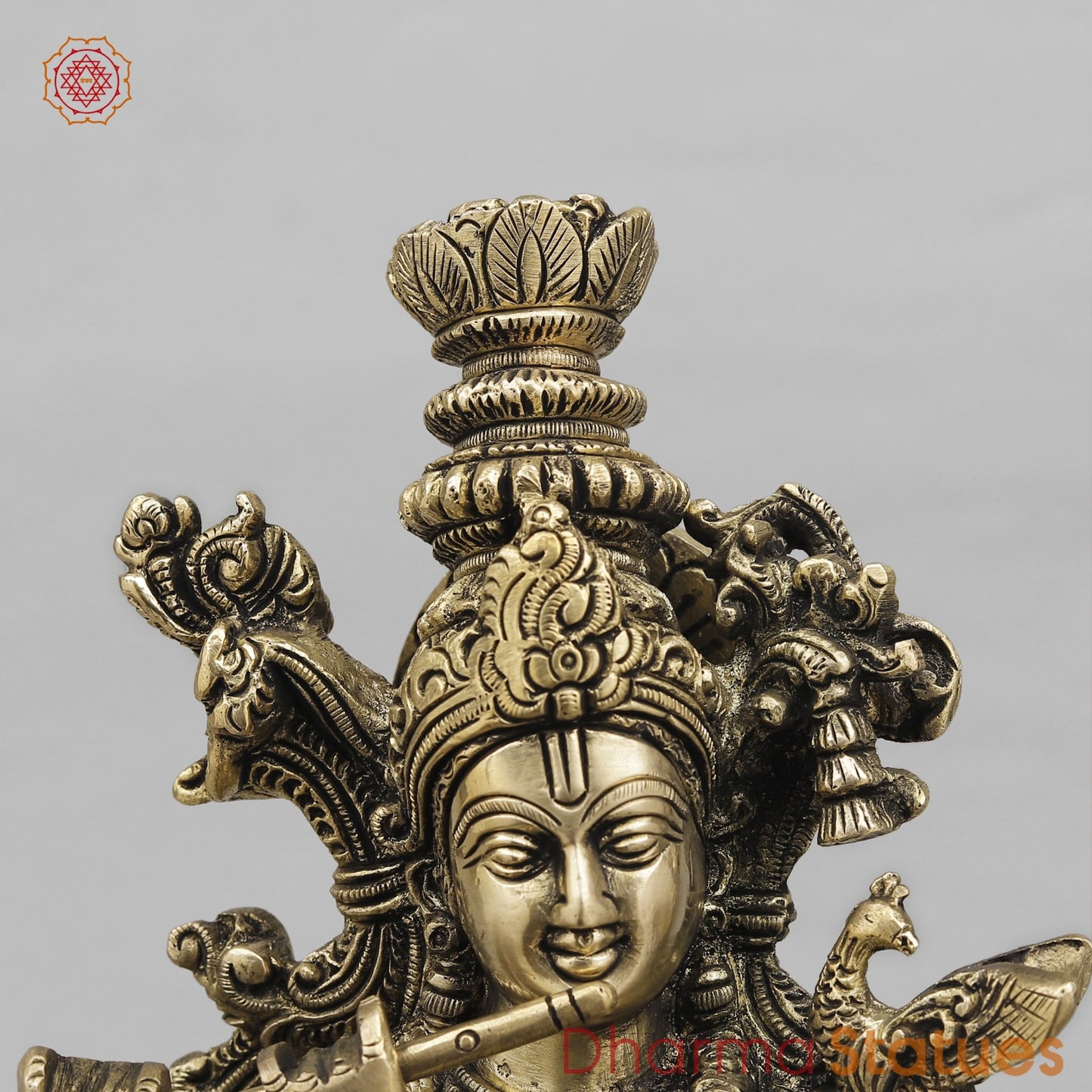 Brass Krishna Standing Fine, Smooth Finish 14”