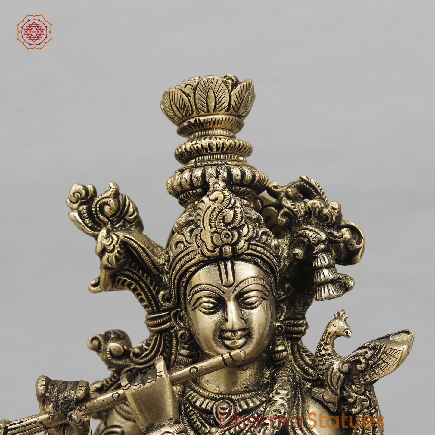 Brass Krishna Standing Fine, Smooth Finish 14”