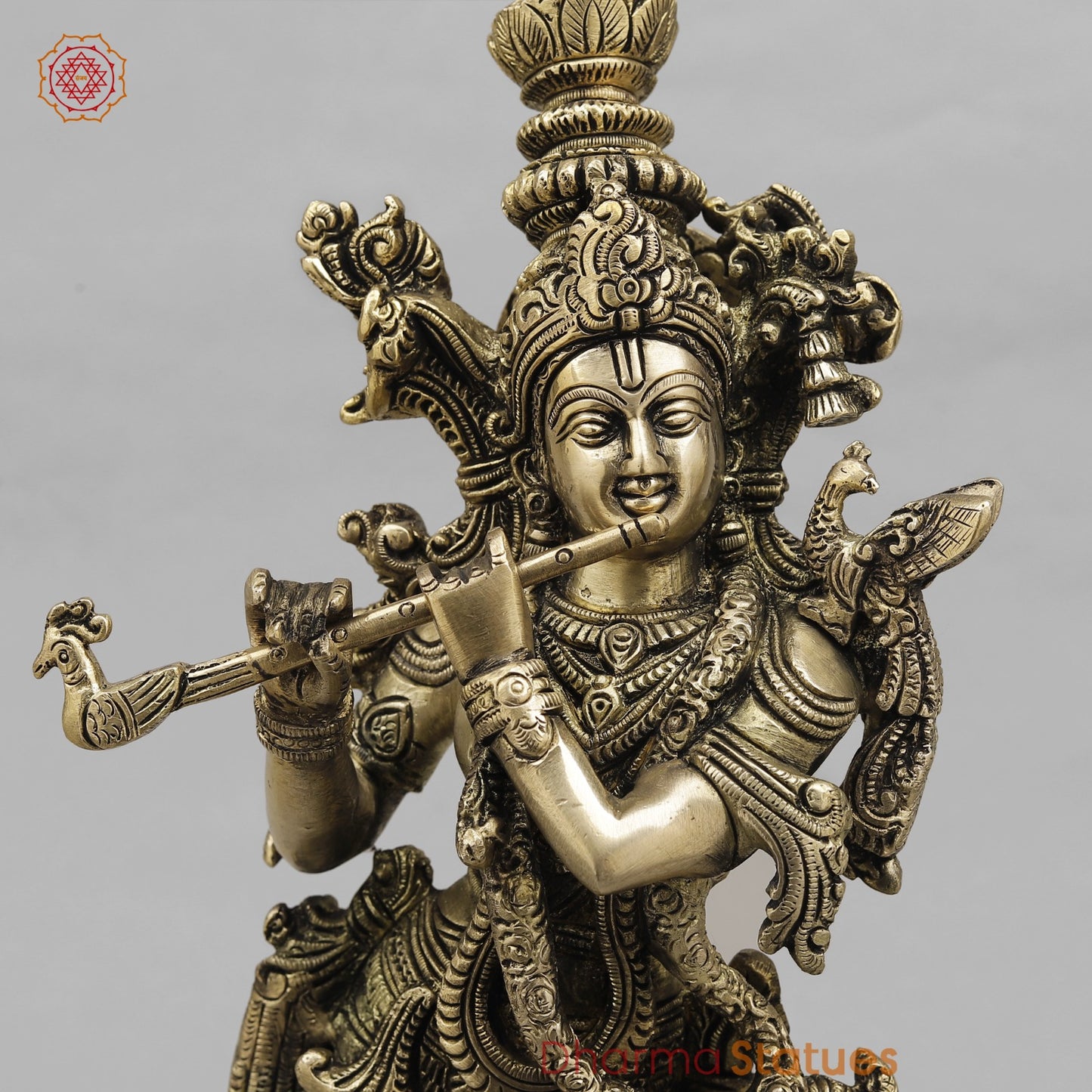 Brass Krishna Standing Fine, Smooth Finish 14”