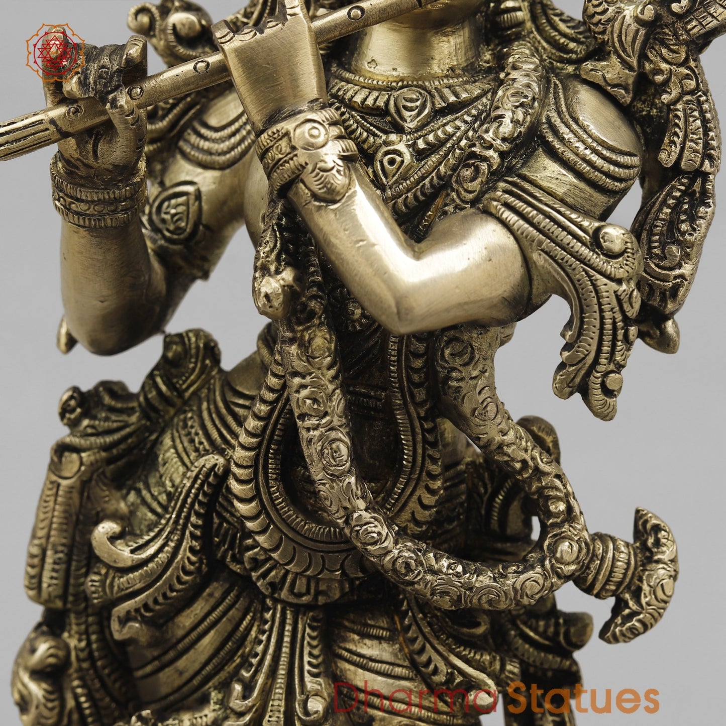 Brass Krishna Standing Fine, Smooth Finish 14”