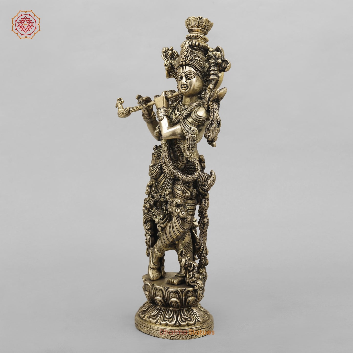 Brass Krishna Standing Fine, Smooth Finish 14”