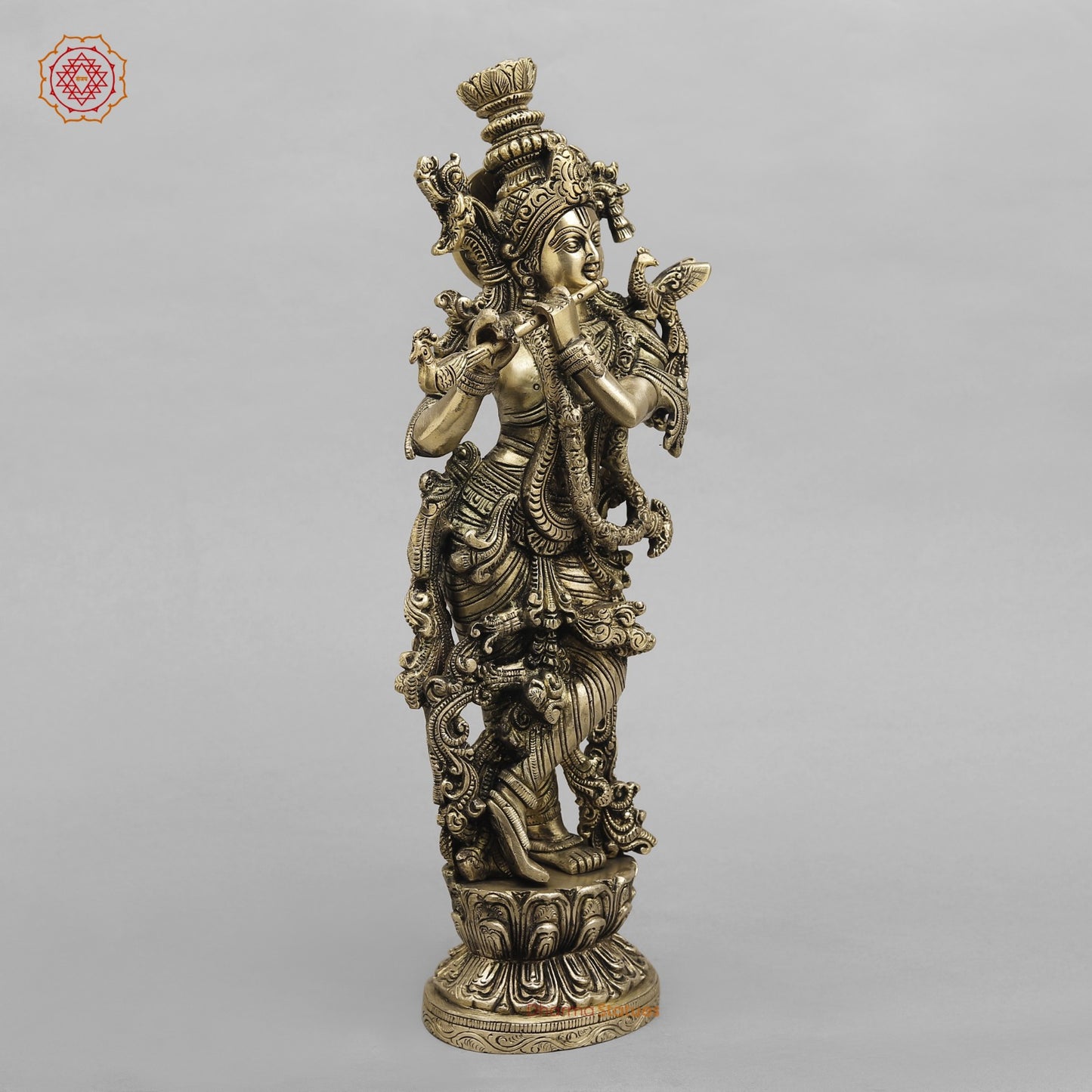 Brass Krishna Standing Fine, Smooth Finish 14”