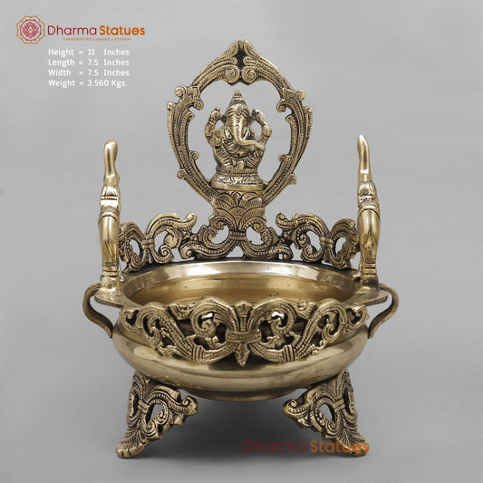 Brass Ganesh Urli Fine, Smooth Finish 11”