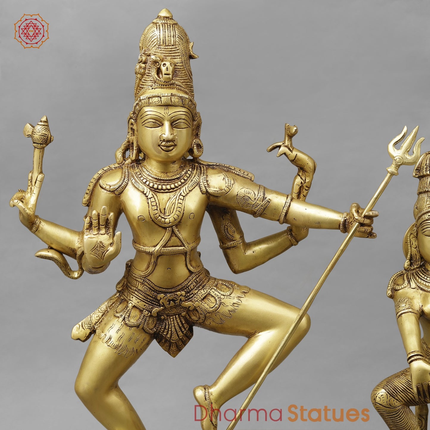 Brass Shiva Parwati Dancing Fine, Special Gold Finish 22”