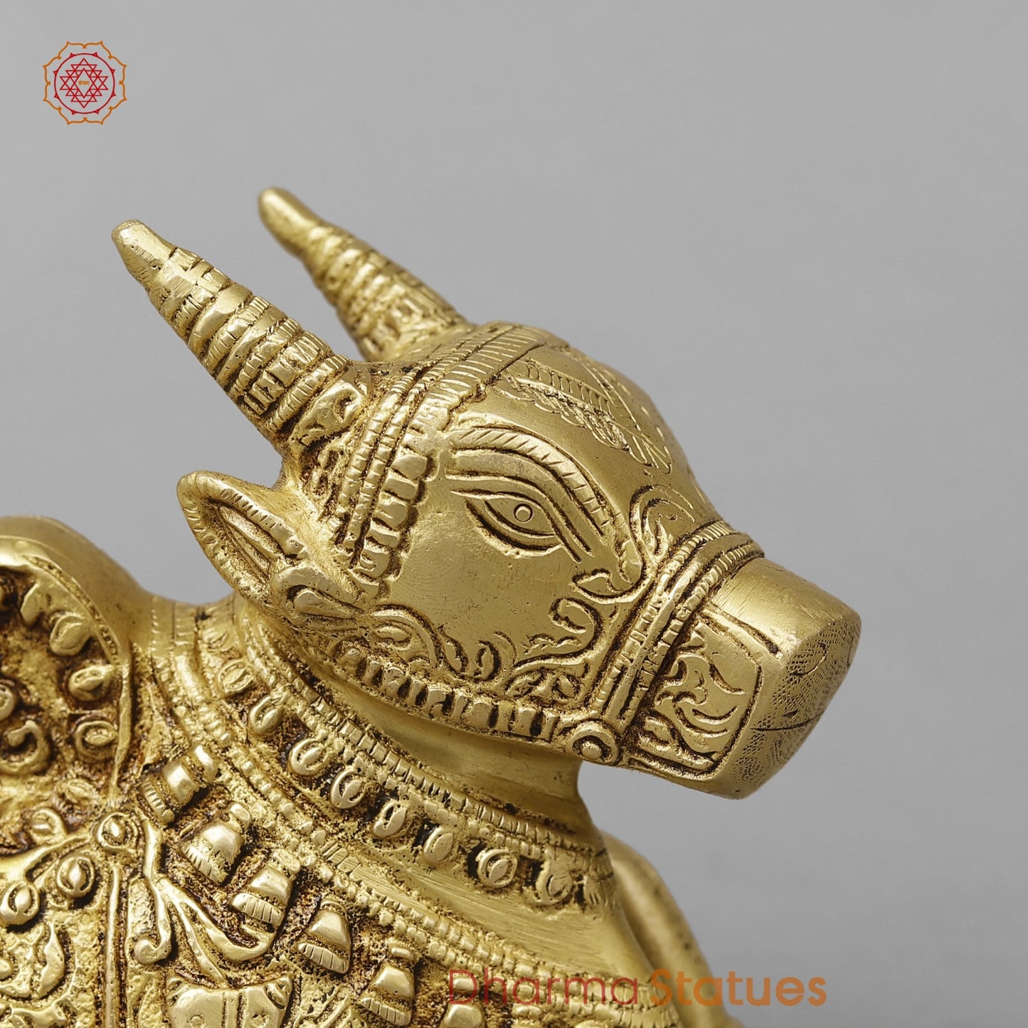 Brass Nandi Seated Fine Carving , Special Gold Finish 7”