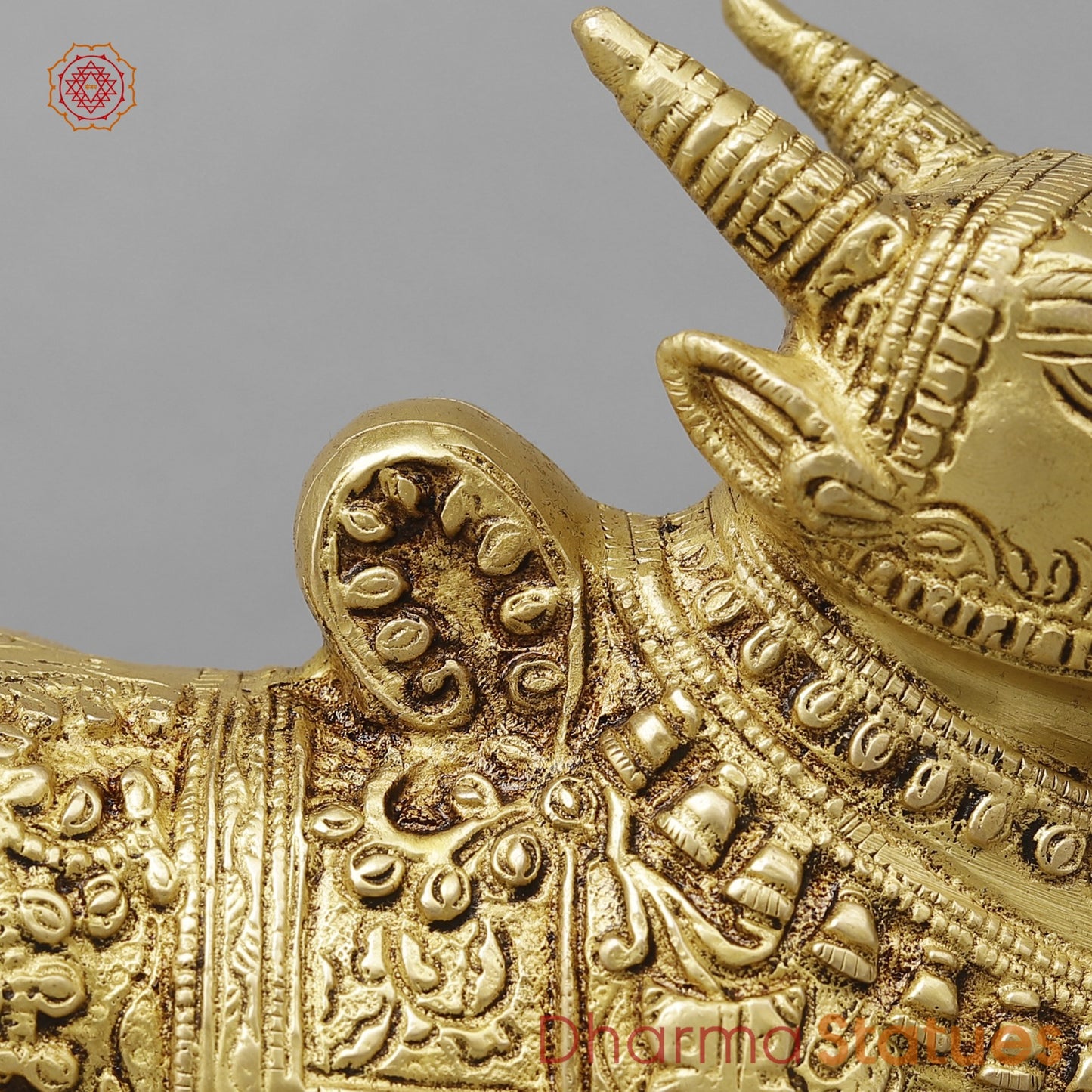 Brass Nandi Seated Fine Carving , Special Gold Finish 7”
