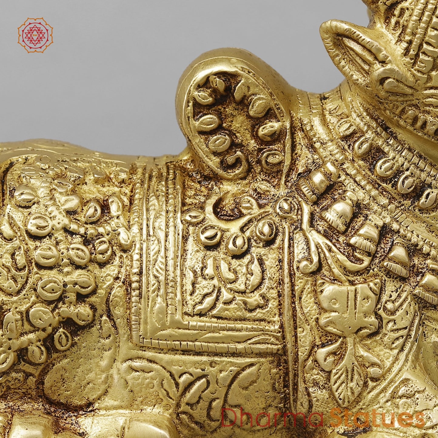 Brass Nandi Seated Fine Carving , Special Gold Finish 7”