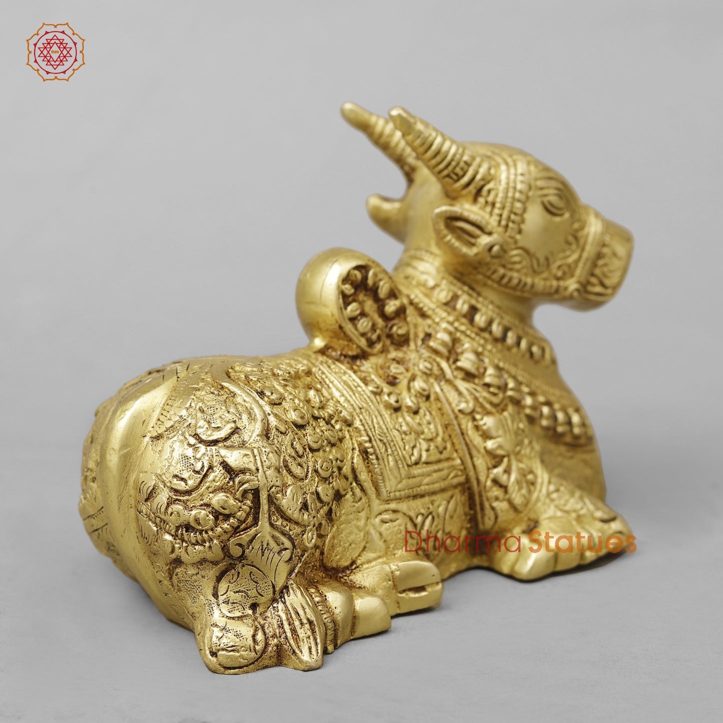 Brass Nandi Seated Fine Carving , Special Gold Finish 7”