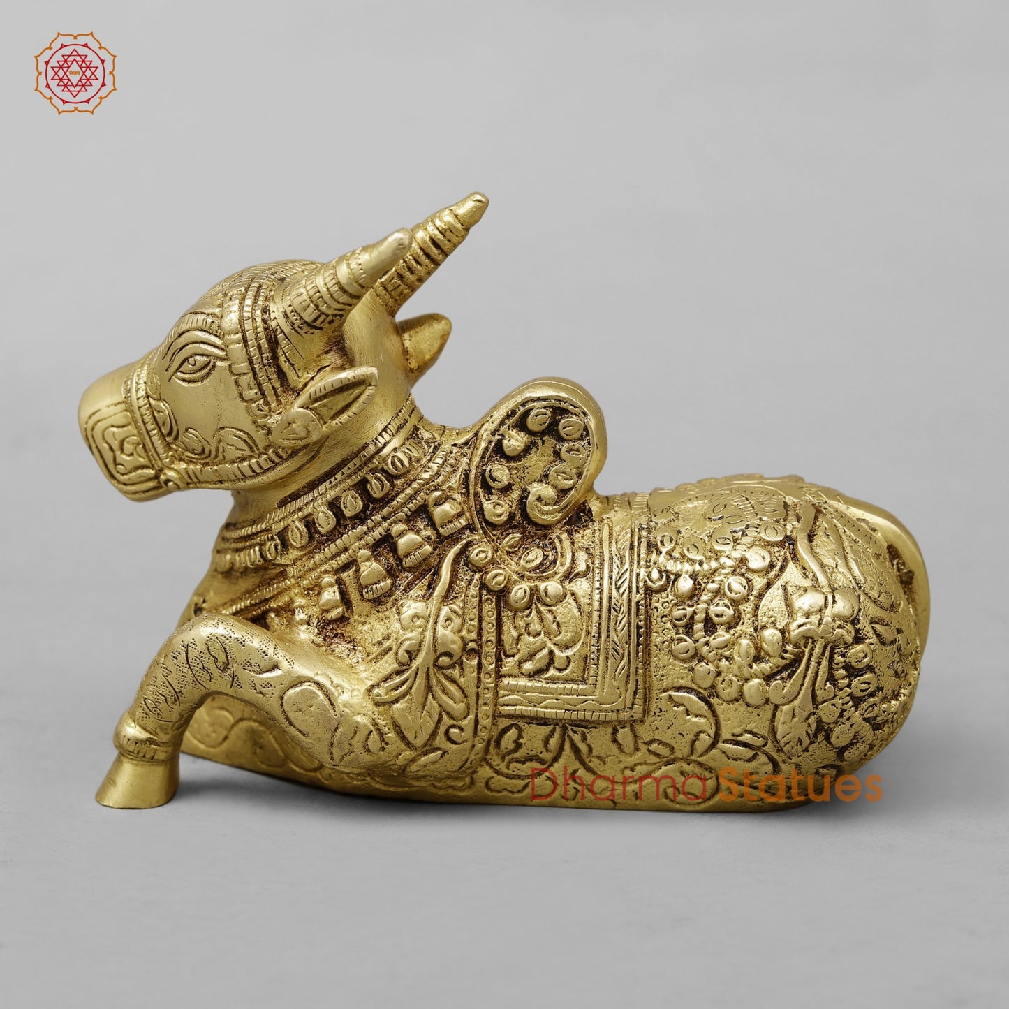 Brass Nandi Seated Fine Carving , Special Gold Finish 7”